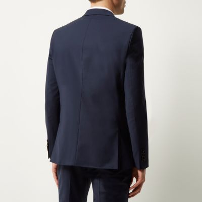 Navy wool-blend skinny suit jacket